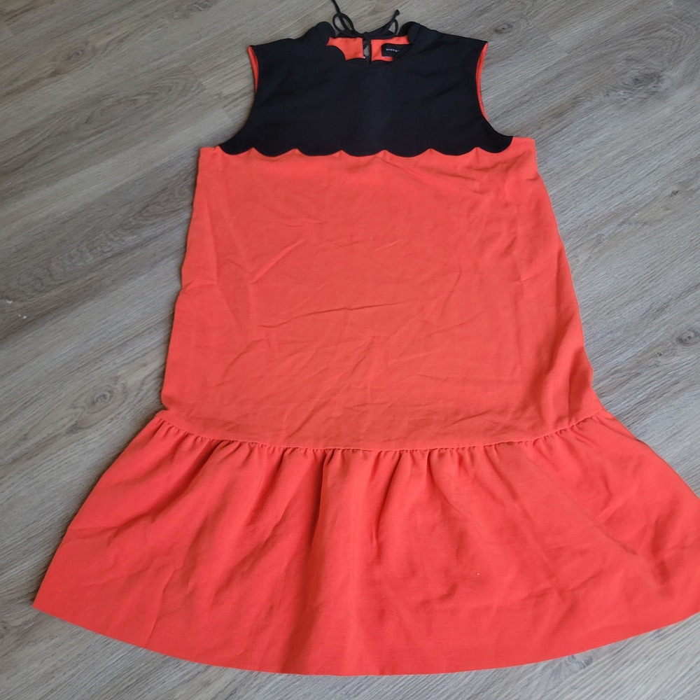 Victoria Beckham Women Dress M Orange Black Scalloped Drop Waist Mod Ruffle
